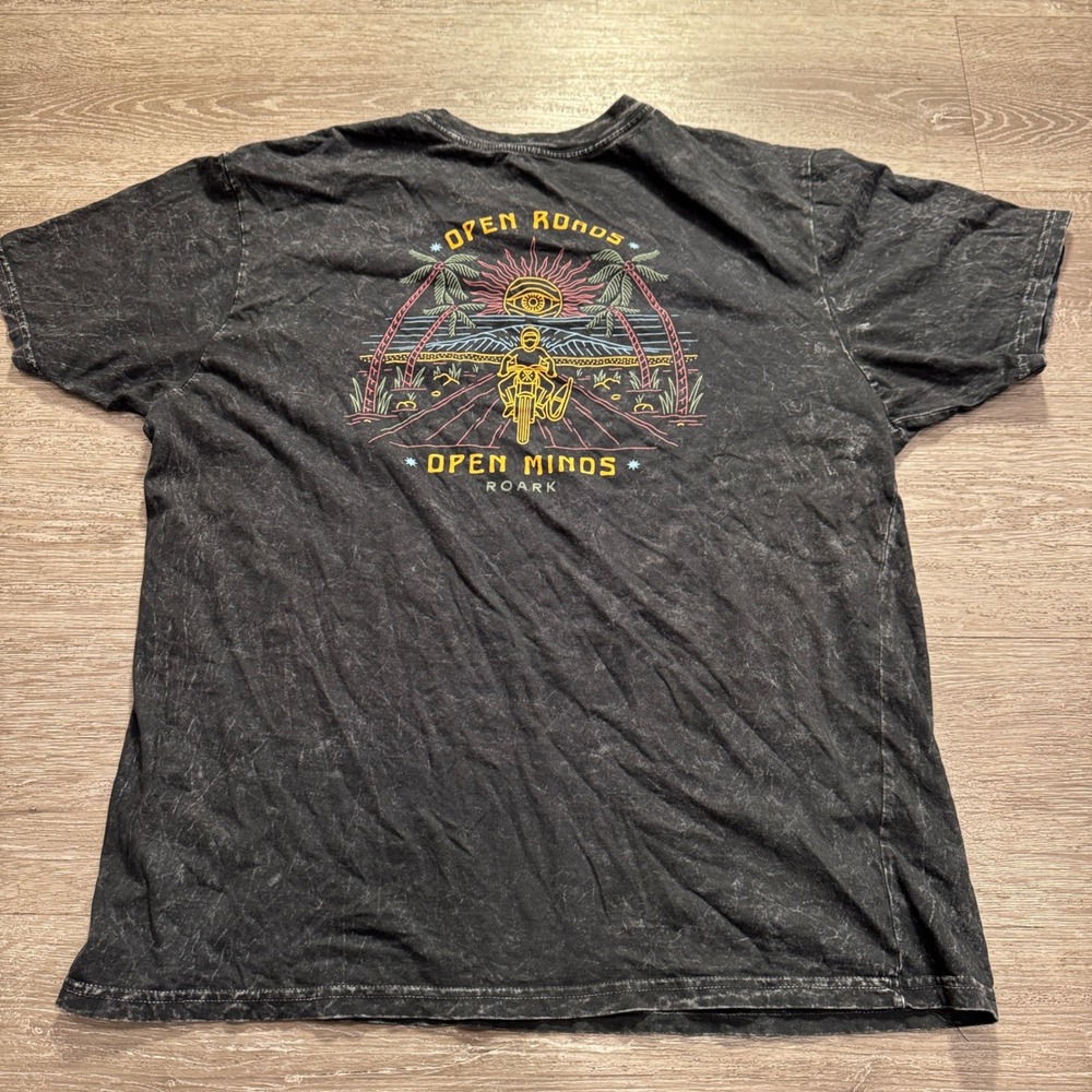 Roark Shirt Mens L Black Acid Wash Cotton Open Roads Open Minds Graphic Tee